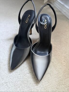 Aldo Black and silver Ombre Pointed Slingback Heels 7,5 worn